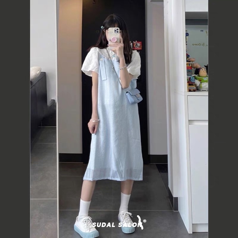 Váy yếm xanh nhạt hot trend phong cách Hàn Quốc ordertaobao