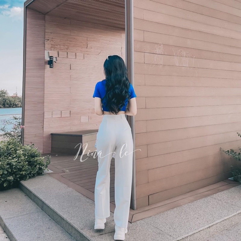 Set áo croptop quần Tây ống suông - hình thật - video chính chủ - freesize dưới 53kg - carotshop