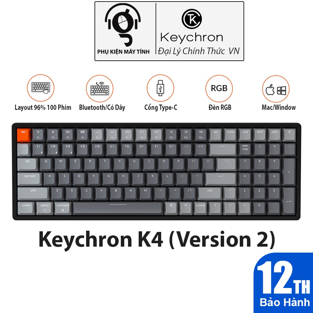 [Mã ELMS4 giảm 7% đơn 500K] Bàn phím cơ Keychron K4 led RGB Bluetooth
