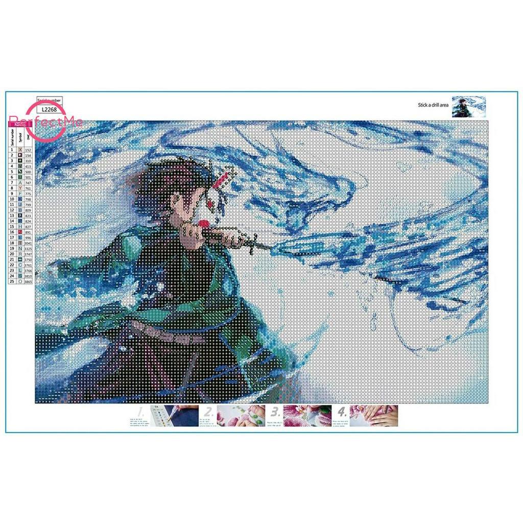 Bộ tranh đính đá hình Demon Slayer 40x30cm độc đáo trang trí nhà cửa