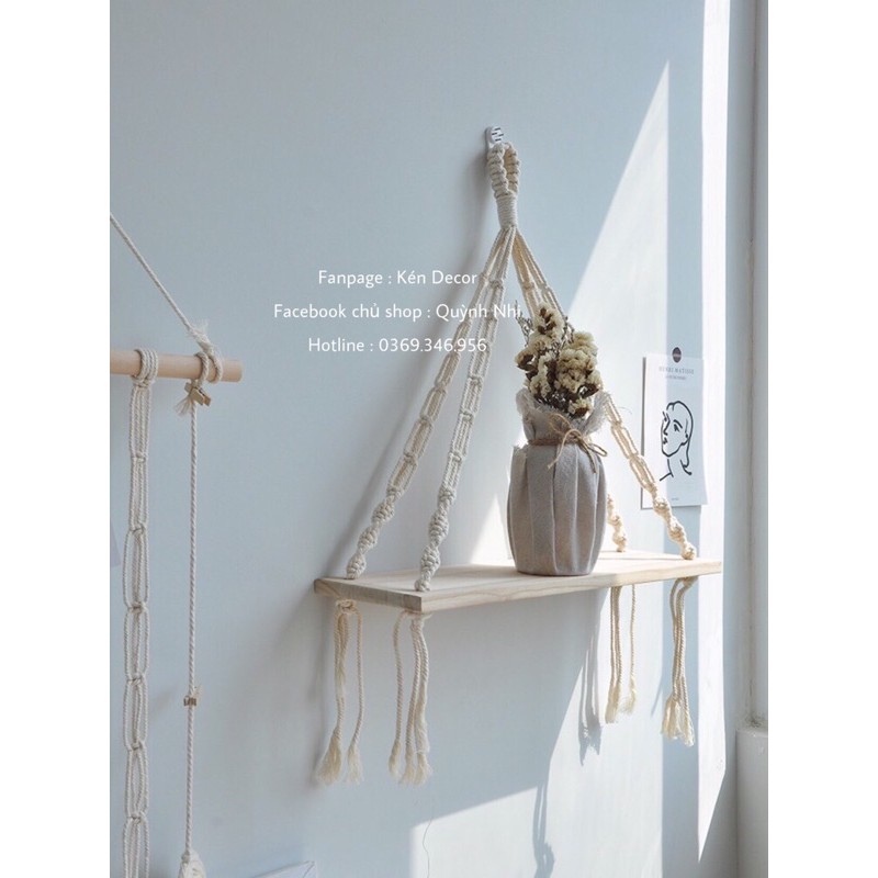 Kệ gỗ treo tường Macrame gỗ Quế thơm
