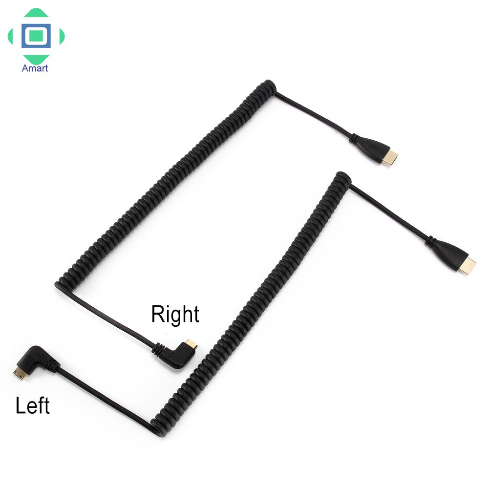 Dây cáp HDMI mini dạng dây xoắn lò xo đầu cong góc phải/góc trái tiện dụng