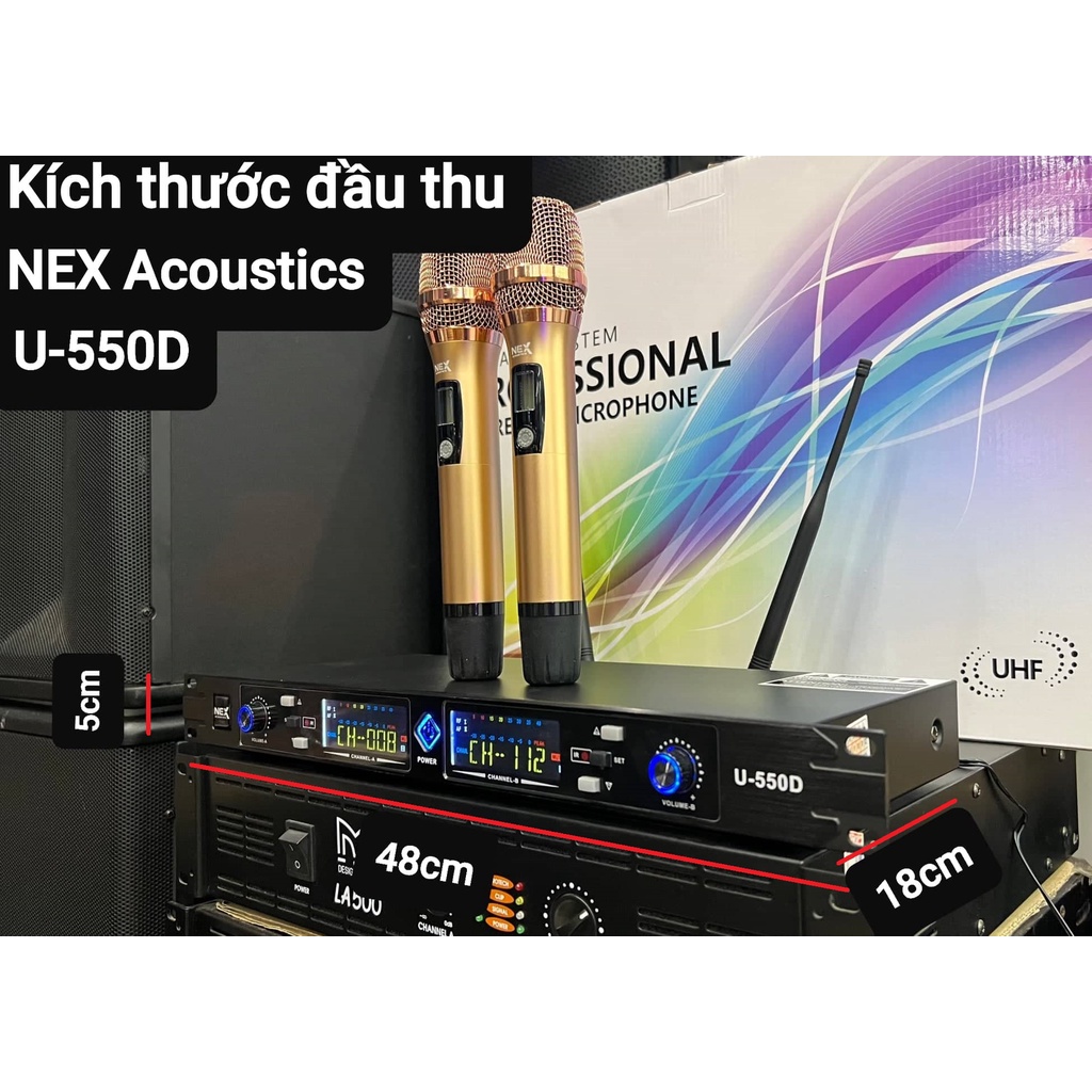 Bộ Micro không dây NEX Acoustics U-550D: Hàng đẹp, Thu âm tốt, Sáng tiếng. Chống hú/rít, tạp âm, 2 râu thu sóng, Vỉ tím