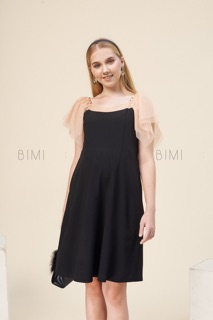 ĐẦM ĐEN TAY LƯỚI NUDE - BIMI