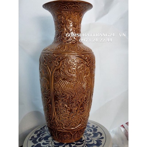 LỌ LỘC BÌNH PHONG THỦY CAO 43 cm HÌNH LONG PHỤNG LỤC BÌNH GỐM BÁT TRÀNG LỌ HOA CẮM CÀNH ĐÀO