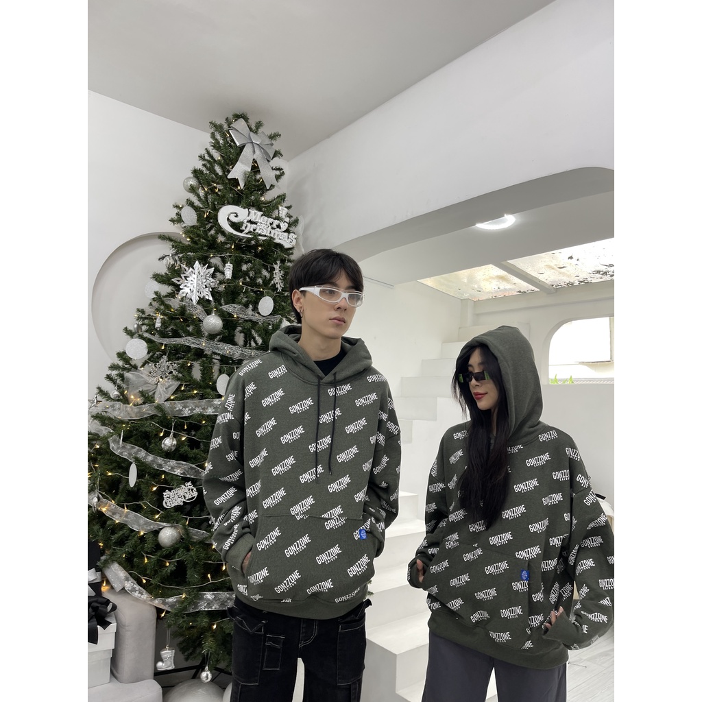 [HIPHOP] Áo Hoodies Nỉ Mùa Đông Form Rộng Gonzzone - Màu Đỏ/Xám Rêu | BigBuy360 - bigbuy360.vn