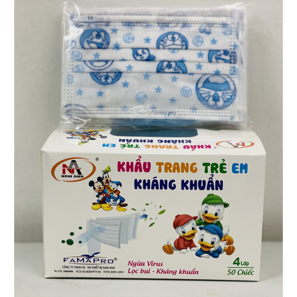 Khẩu trang trẻ em kháng khuẩn Nam Anh Famapro (Hộp 50 cái 2 màu lựa chọn)