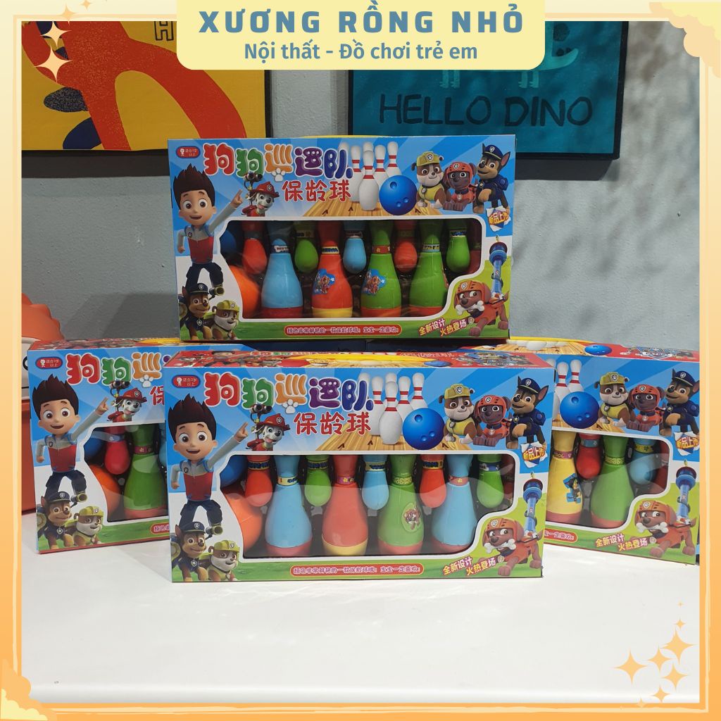 Bộ đồ chơi Bolling chủ đề chó cứu hộ cho bé gồm 10 chai bolling và 2 bóng ném