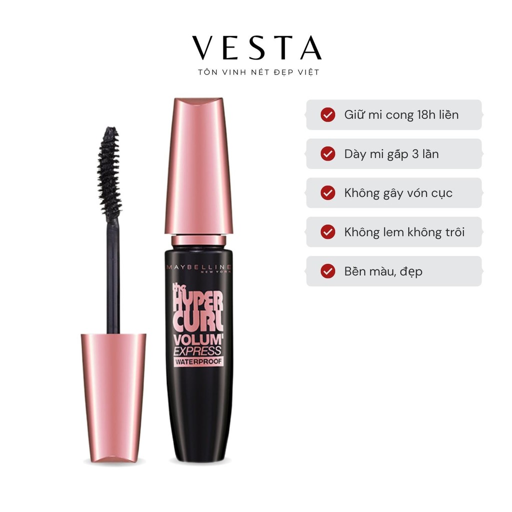 Mascara Maybelline Dài Mi và Cong Mi New York Hyper Curl Waterproof 9.2ml (Hồng)