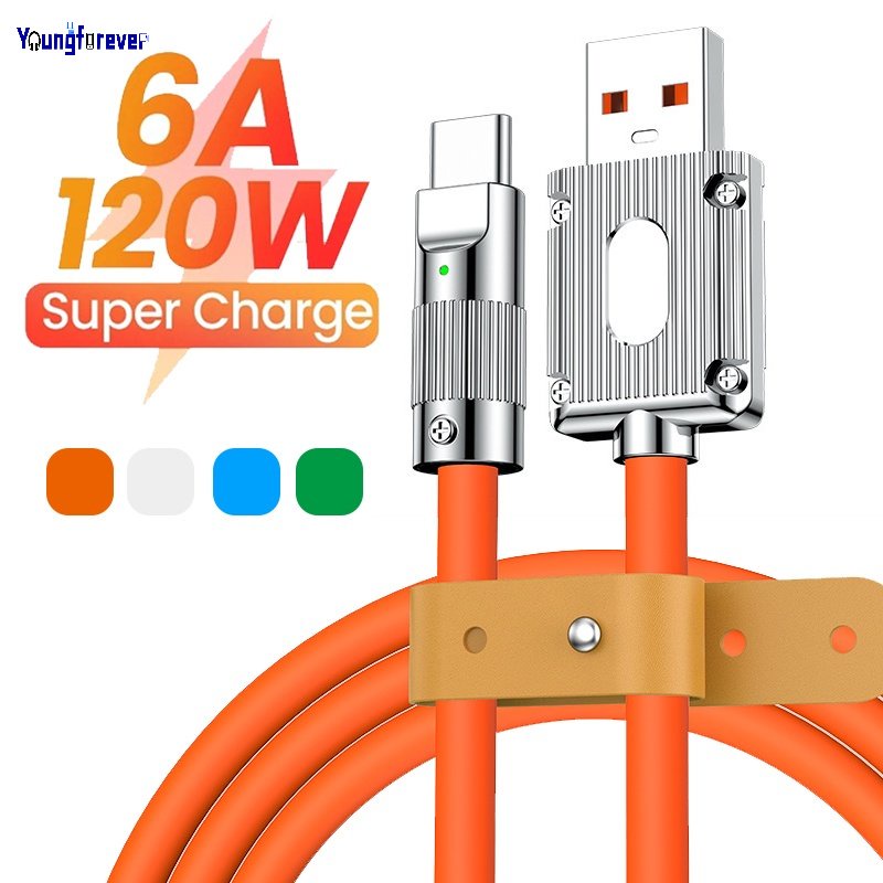 Dây Cáp Sạc Nhanh 120W 6A Giao Diện Type C Bằng Hợp Kim Nhôm Và Silicon Cho Điện Thoại Android