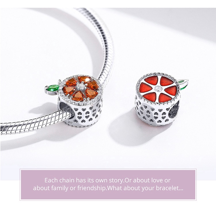 Hạt phụ kiện Bamoer SCC1277 bạc 925 họa tiết múi bưởi thời trang để trang trí vòng đeo tay