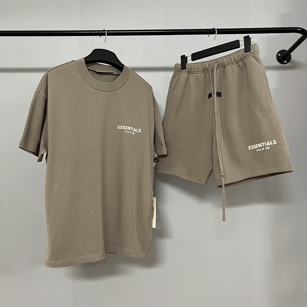 Áo và quần Fear Of God FOG Essentials SS22 Desert Taupe bản cao cấp, Set đồ FOG Essentials in nhung