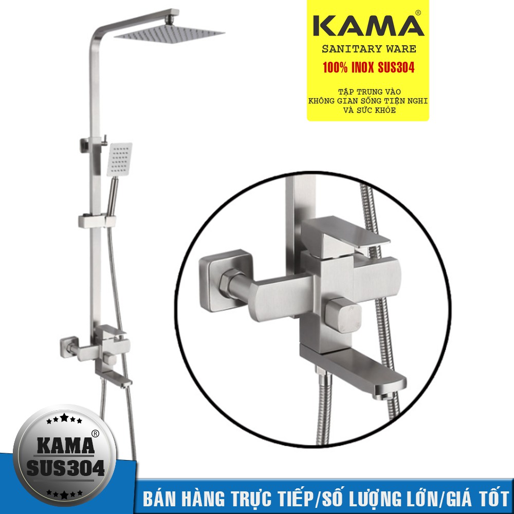 Bộ vòi hoa sen tắm nóng lạnh vuông CHÍNH HÃNG KAMA ST104 - cây sen tắm nóng lạnh inox 304 không chì, không rỉ sét.