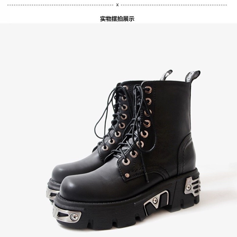Giày da New Rock boot cao cổ đinh tán đế cao 6cm chiến boots giày nam nữ phong cách gothic