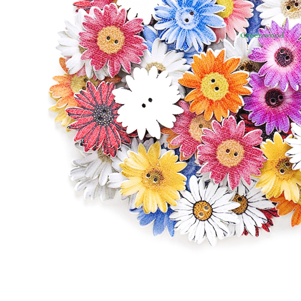 Set 50/100 cúc gỗ hình hoa cúc nhiều màu sắc dùng trang trí