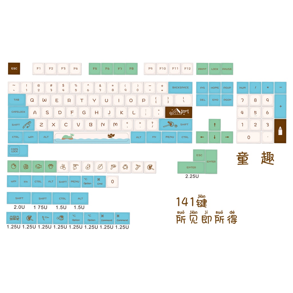 Các keycaps Animal Crossing, keycap PBT XDA 141 phím thăng hoa cho bàn phím cơ Cherry MX / bàn phím cơ chơi game