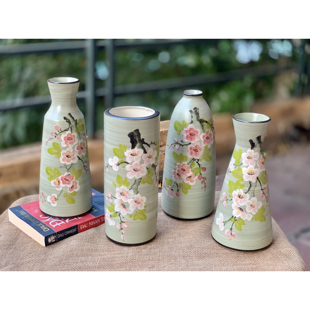 Bình hoa vẽ tay giả vuốt - gốm sứ Bát Tràng cao cấp