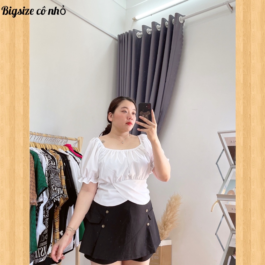 Bigsize Áo Sơ Mi Croptop Kiểu Bánh Bèo Thắt Nơ Sau Lưng Dễ thương,Áo Sơ Mi Nữ Tay Ngắn Mã AT9