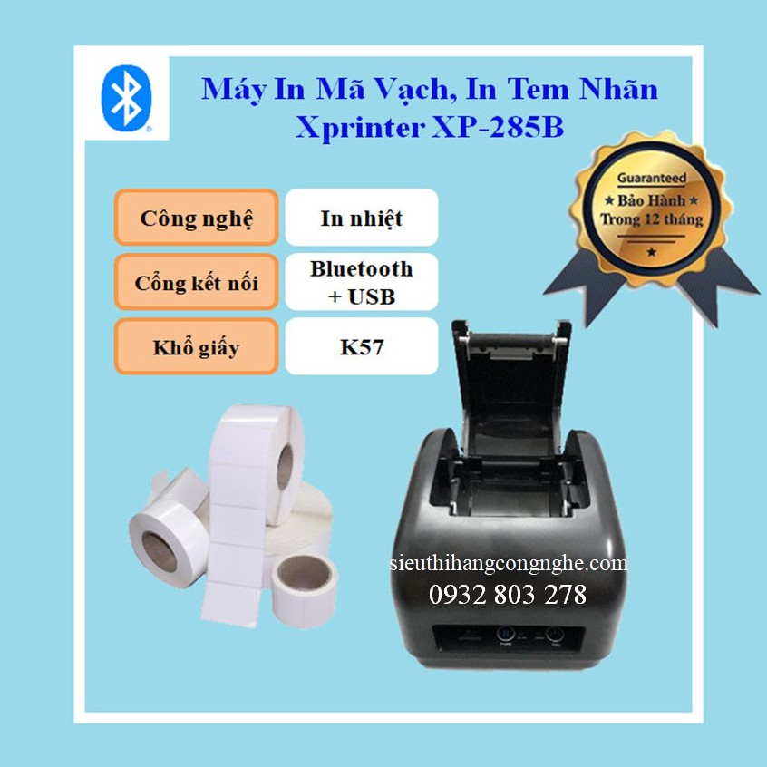 Máy In Mã Vạch, Tem Nhãn, Hóa Đơn Từ Điện Thoại Xprinter XP 285B (Bluetooth+USB)