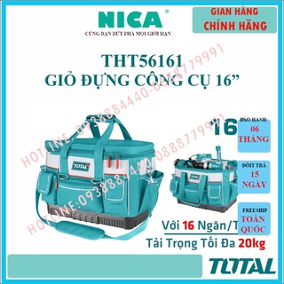 Giỏ đựng công cụ 16 inch đế nhựa TOTAL THT56161, túi đựng đồ nghề chống nước, chất liệu 600D polyester, 25 túi đựng dụng