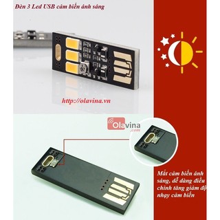 Đèn 3 LED mini cảm biến ánh sáng – cắm cổng USB – tự bật khi trời tối – tiết kiệm điện