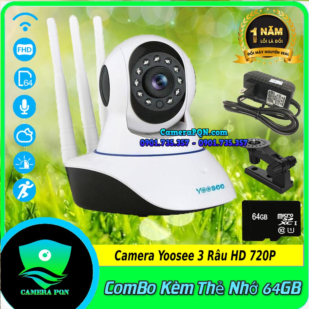 Camera Yoosee 3 Râu 1.0 HD 720 Kèm Thẻ Nhớ 64GB