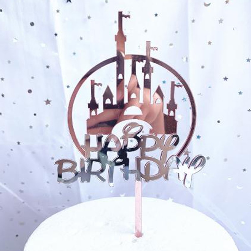 Que Cắm Trang Trí Bánh Kem Hình Lâu Đài &amp; Pháo Hoa Bằng Acrylic