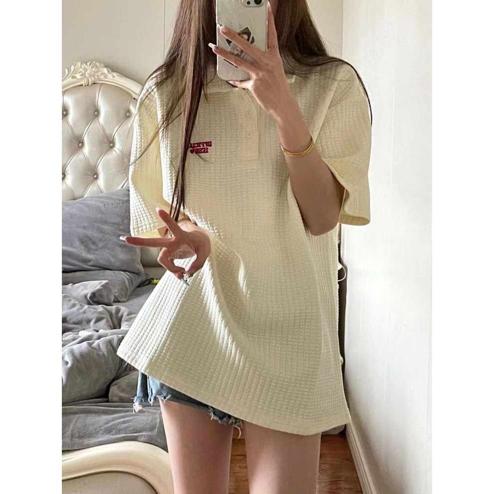 Áo thun cộc tay polo cúc cổ in chữ OFFICIAL màu trắng dễ phối đồ/ Áo phông nam nữ cổ bẻ thanh lịch dáng rộng bigsize