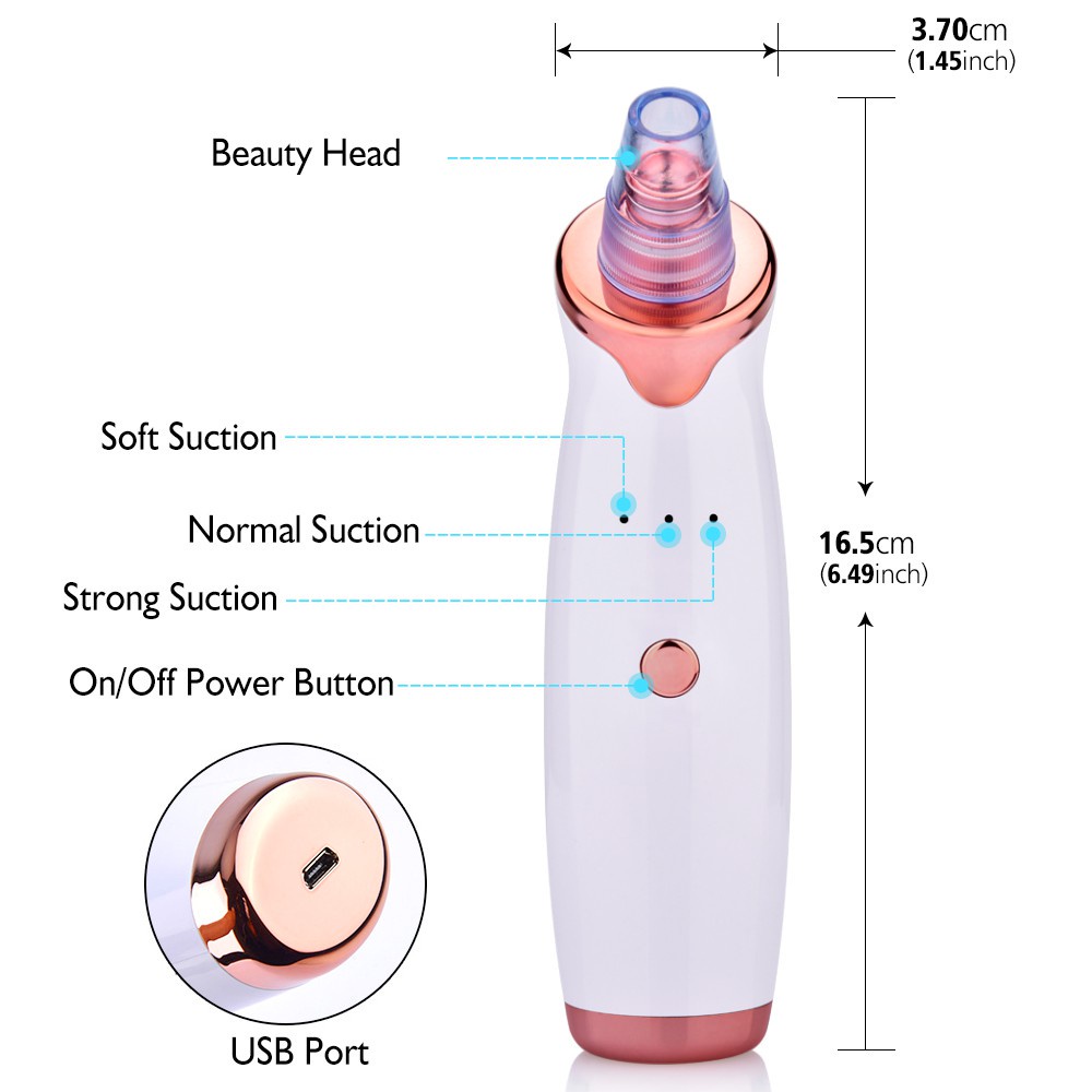 Dụng cụ chăm sóc da sạc điện USB với 5 đầu thay thế giúp làm sạch sâu lỗ chân lông và loại bỏ mụn đầu đen
