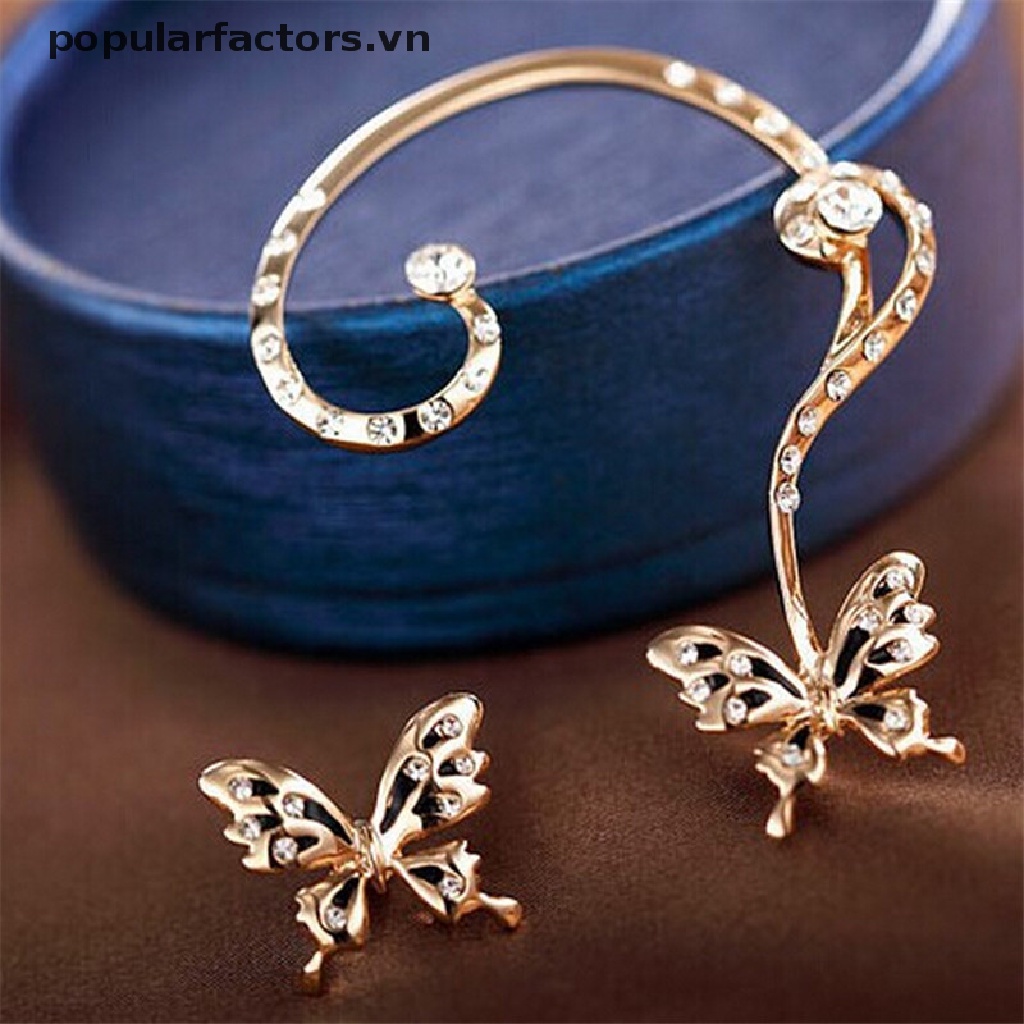1 Đôi Bông Tai Kẹp Vành Tai Hình Bướm Pha Lê Cho Nữ