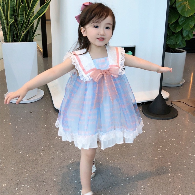Đầm Công Chúa Tay Phồng Phối Ren Nơ Cho Bé Gái