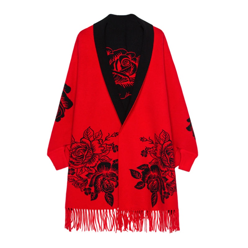 ☫∏ [Áo Choàng Nữ] Khăn Choàng Cổ Dệt Kim Vải Cashmere Phối Tua Rua Hai Cách Sử Dụng Kiểu Retro Hàng Có Sẵn | BigBuy360 - bigbuy360.vn