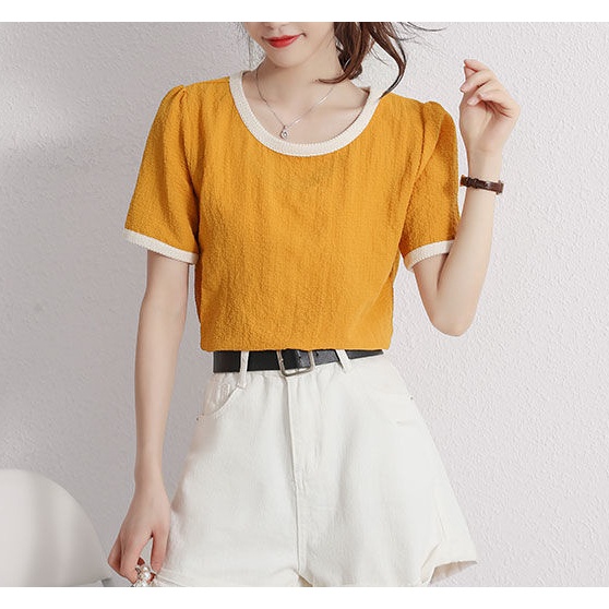 AMOI Áo Sơ Mi Chiffon Tay Ngắn Phong Cách Thời Trang Hàn Quốc Dành Cho Nữ