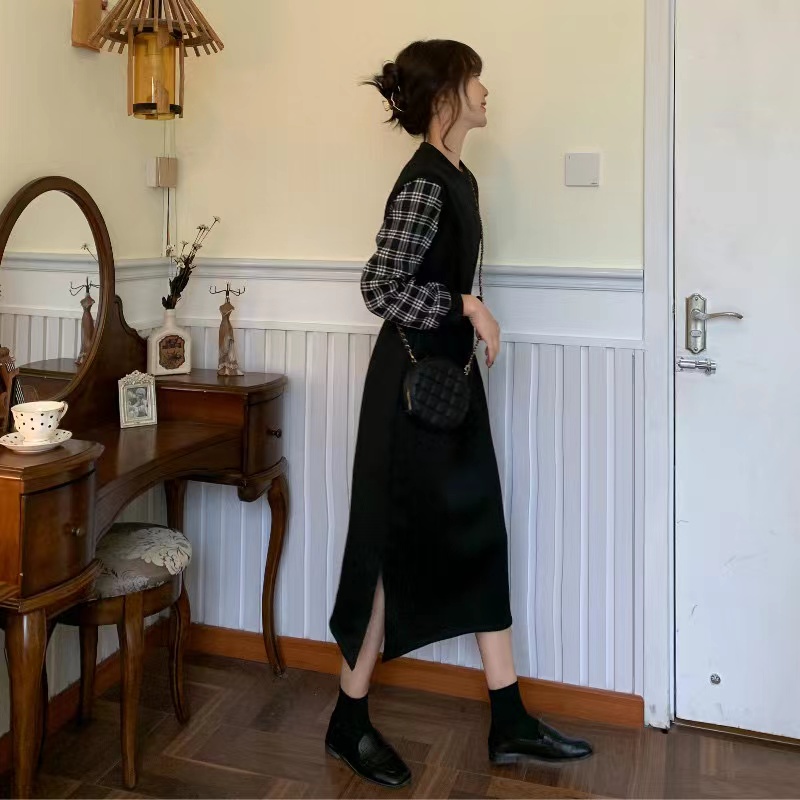 Đầm nữ Perty giả hai lớp lót nhung phong cách Hàn Quốc thời trang