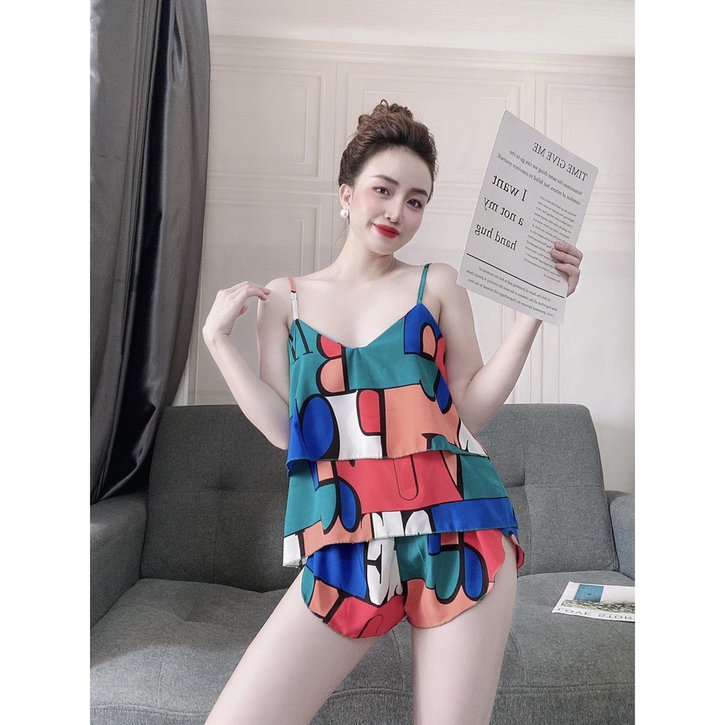 Đồ Mặc Nhà 2 Dây Sexy  Quần Cọc Họa Tiết Lập Thể Chất Lụa Latin Cao Cấp Form Chuẩn Size Dưới 60kg Mặc Vừa | BigBuy360 - bigbuy360.vn