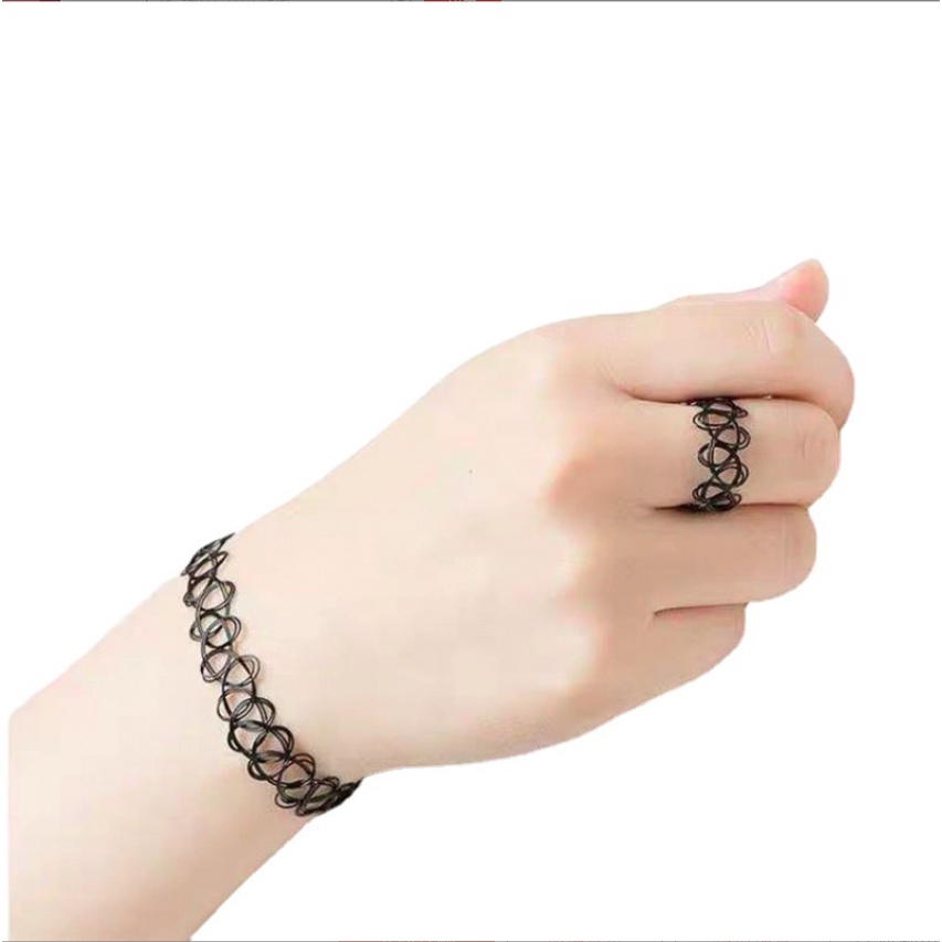 Set 3 món vòng cổ dây chuyền vòng tay nhẫn choker nữ co giãn đàn hồi phong cách hàn quốc cá tính