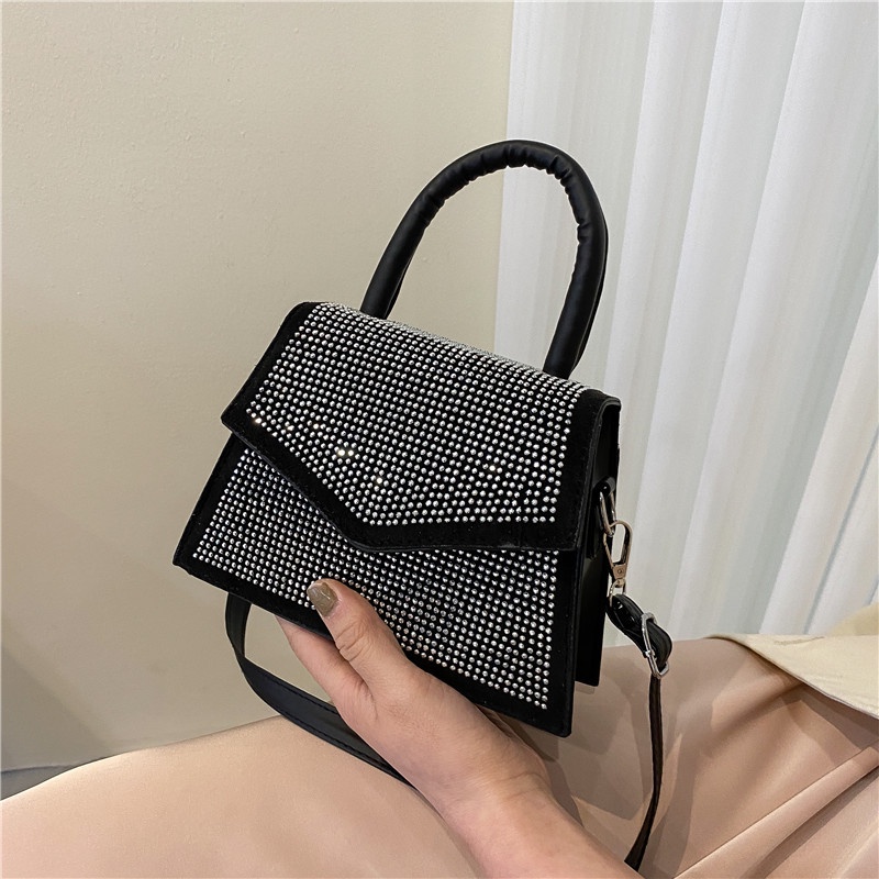 Túi Xách JASMIN NOIR Da PU Nắp Gập Nhỏ Đính Kim Cương Thời Trang Cho Nữ