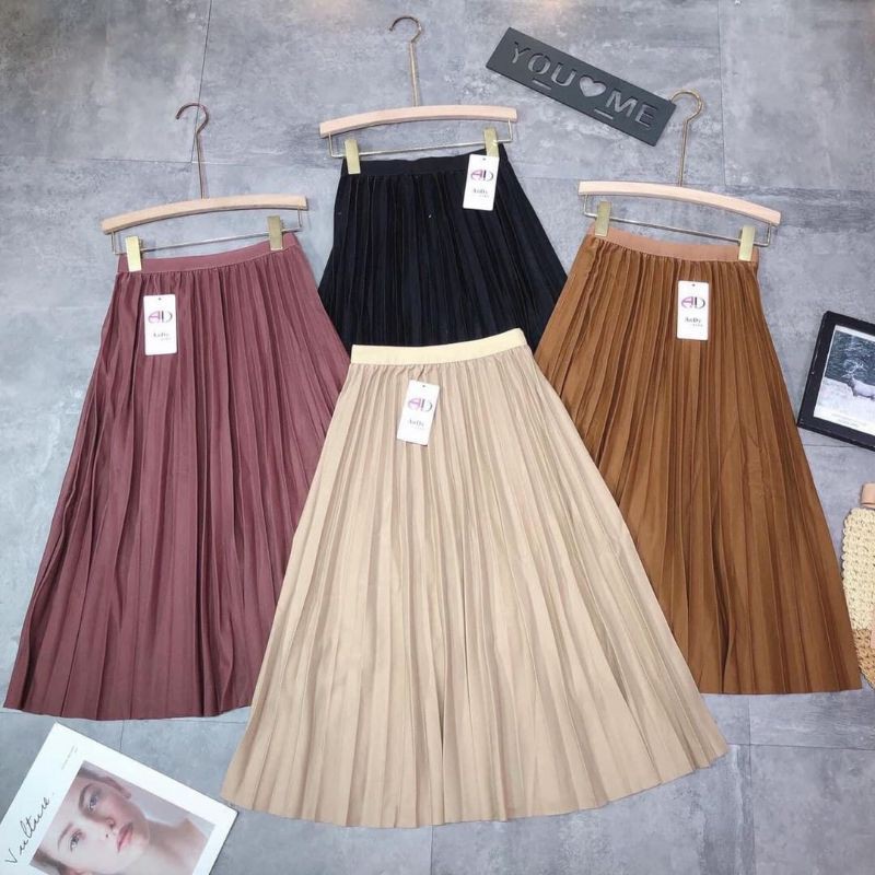 Chân váy dập li dáng dài ánh nhũ hàng QC