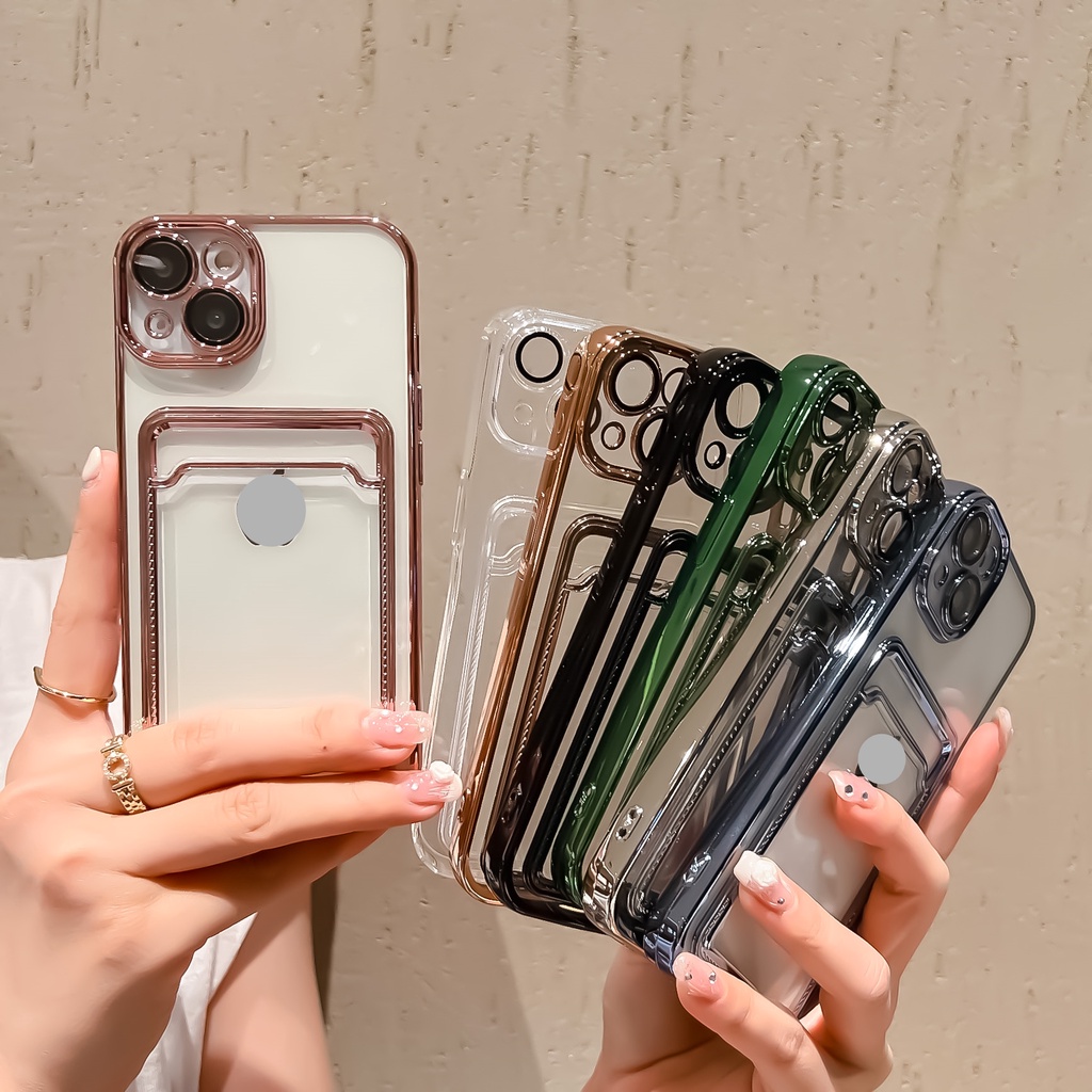Ốp Điện Thoại Dẻo Trong Suốt Tráng Gương Sang Trọng Kèm Ngăn Đựng Thẻ Cho iPhone 13 12 11 Pro Max