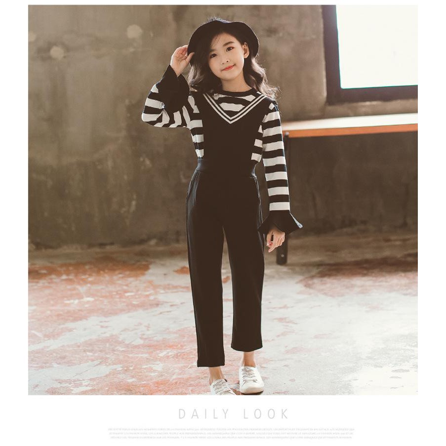 bộ yếm sọc quần dài bé gái