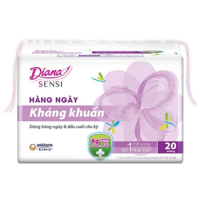 Bộ 6 Gói Băng Vệ Sinh Hàng Ngày Diana Sensi Kháng Khuẩn, Gói 20 Miếng