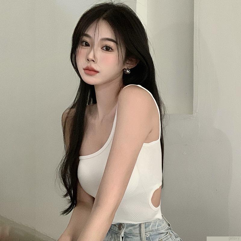 Áo kiểu croptop không tay màu trơn có đệm ngực thiết kế bất đối xứng quyến rũ độc đáo dành cho nữ