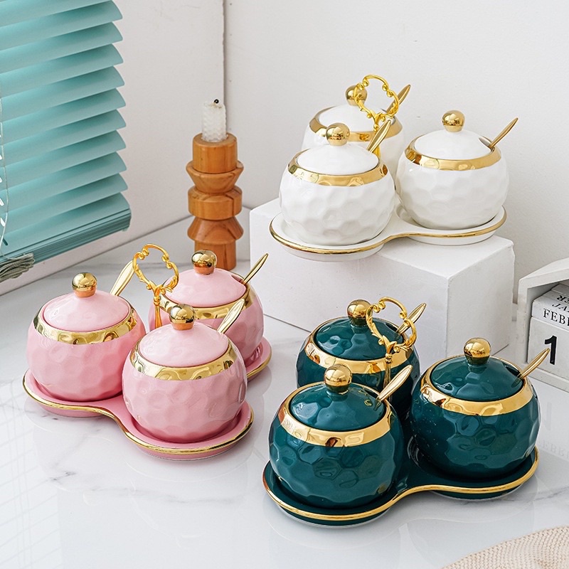 HÀNG CÓ SĂN HÀNG CÓ SẴN Bộ đựng gia vị bằng sứ 3 ngăn cao cấp,decor bếp GỐM SỨ CAO CẤP