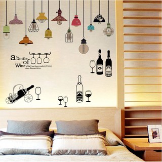 Decal dán tường Đèn màu và kệ rượu