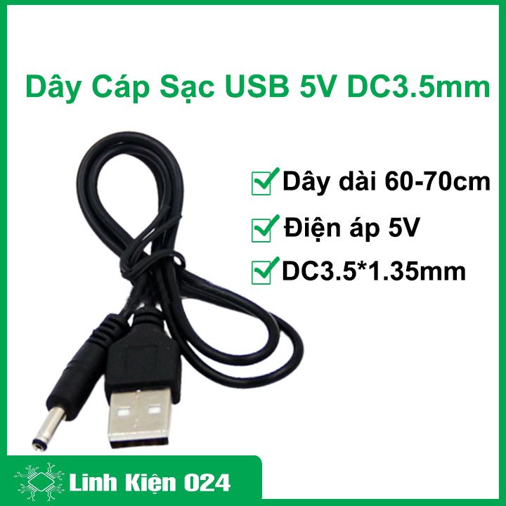 Dây cáp sạc USB 5VDC To DC3.5mm dùng sạc đa năng, sạc nguồn điện thoại, máy rửa mặt Foreo Luna Luna 2 Mini Mini 2 DeLuxe