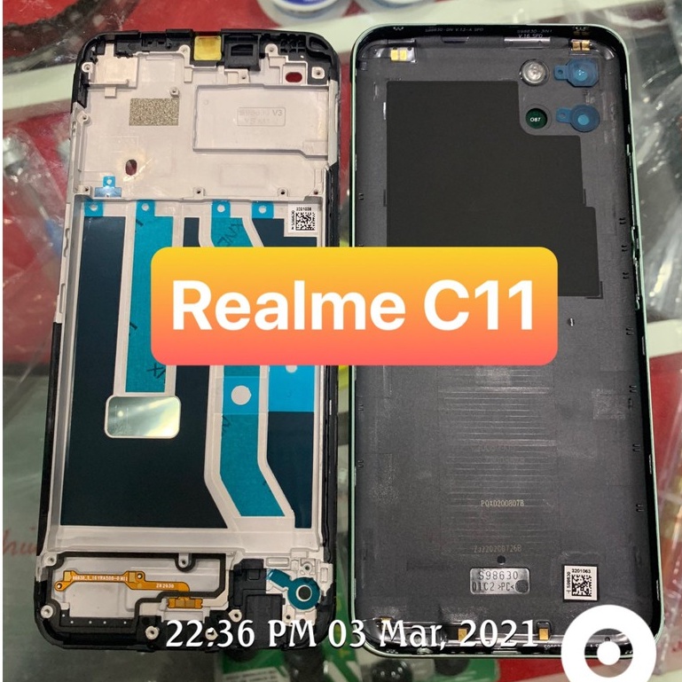 bộ vỏ Realme C11 - bộ gồm lưng,xương,phím bấm,cụm kính camera