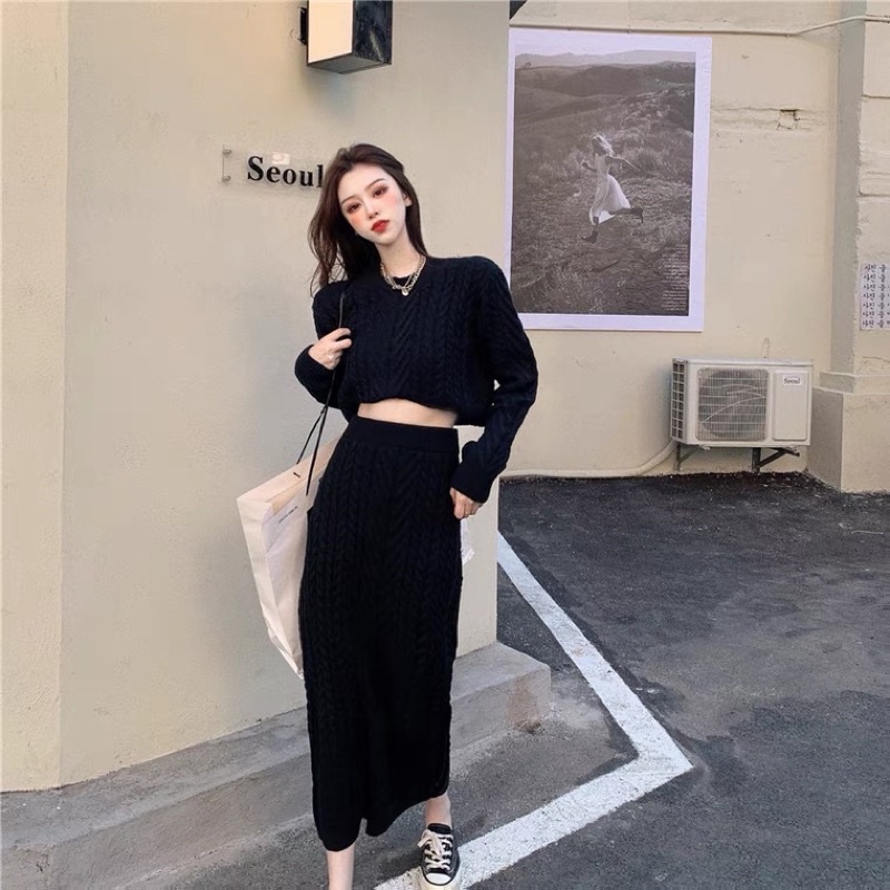 Kate✨Sét áo len thừng lửng kèm váy body dài