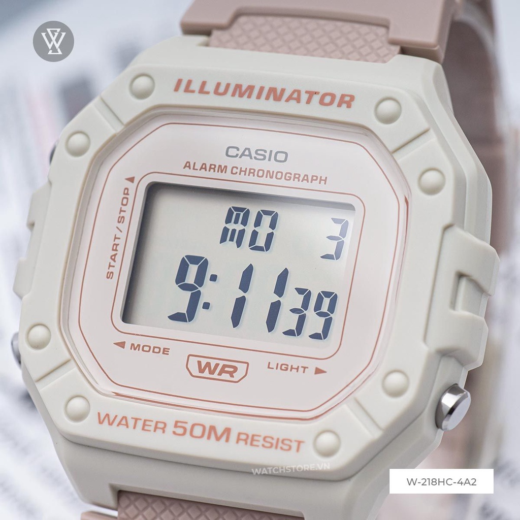 Đồng Hồ Điện Tử Unisex Casio WATCHSTORE W-218HC-4A2VDF Thiết Kế Mặt 44mm, Dây Đeo Và Vỏ Nhựa Phong Cách Trẻ Tr