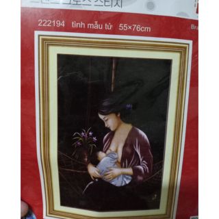 Bức tranh thêu đẹp về tình mẫu tử kt 55_76cm hình thật