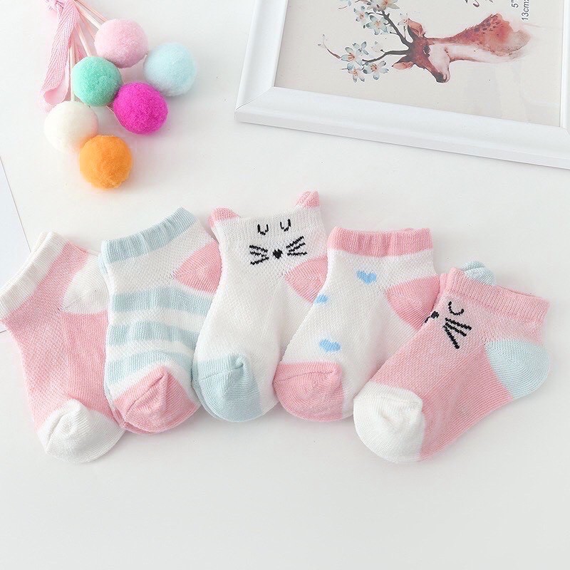 Vớ (tất) sơ sinh cotton lưới cho bé sơ sinh đến 1 tuổi